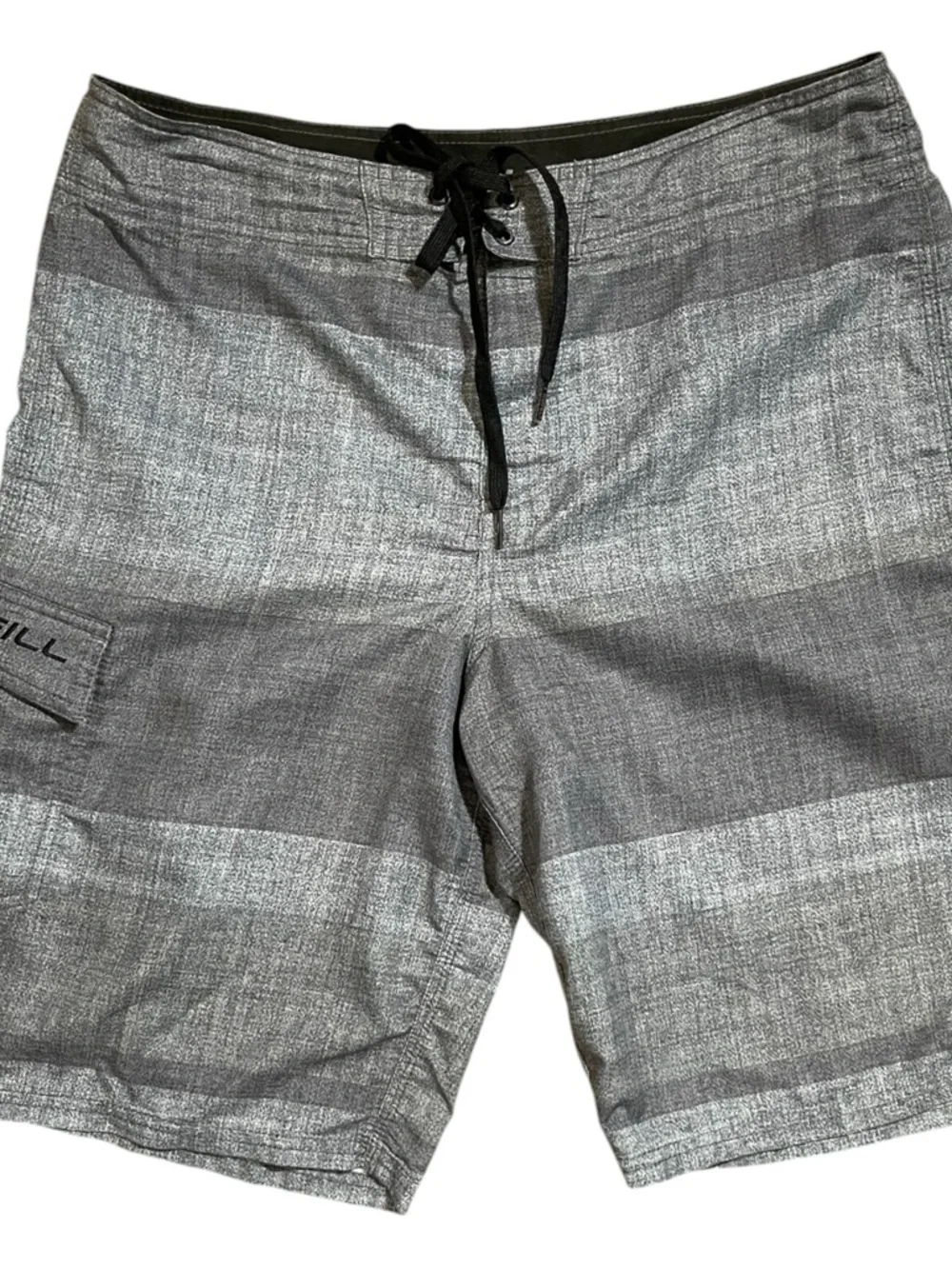 O’Neill Gray Striped Board Shorts Men’s 33‎ Surf Swim Hybrid Beach Streetwear